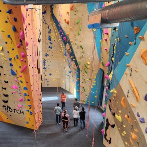 shows interior of rock climbing facility in Lebanon, NH